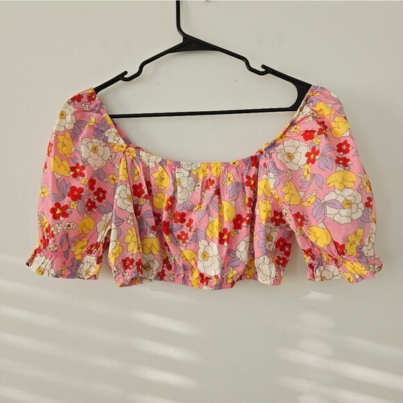 Vero Moda Floral Print Crop Top Pink Multicolor NWOT - Picture 6 of 7